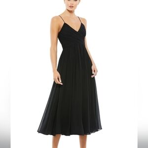 Ieena for Mac Duggal Faux Wrap Sleeveless Flowy Midi Dress Black XL NWT